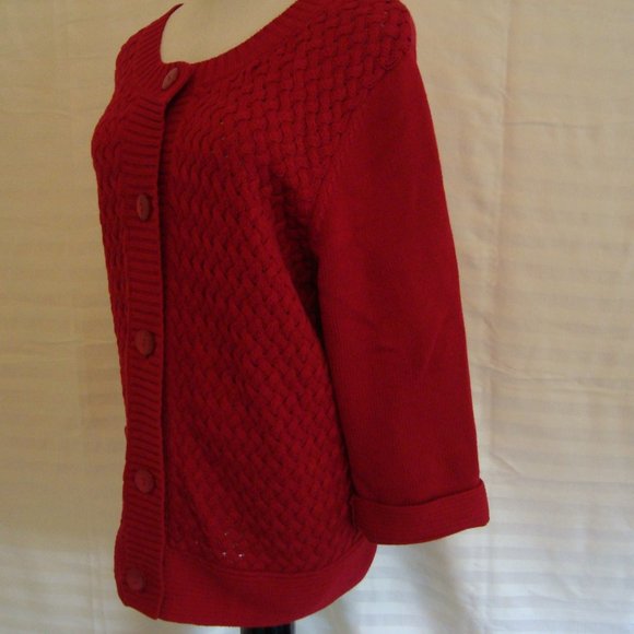 Croft & Barrow Burgundy Red Sweater Cardigan Button Front 3/4 Sleeve sz XL - Picture 4 of 11